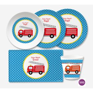 Feuerwehr Kindergeschirr Set 5 teilig  | Geschirrset aus Melamin und BPA frei für Kinder | Artikelnummer: 5168-5448-5456