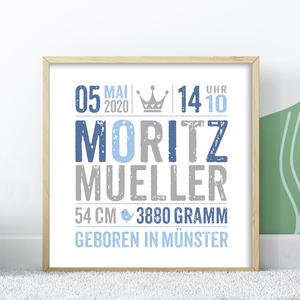 Geburtsanzeige, Poster - Krone  | Personalisierbares Poster zur Geburt & Taufe | Artikelnummer: gedruckkrone
