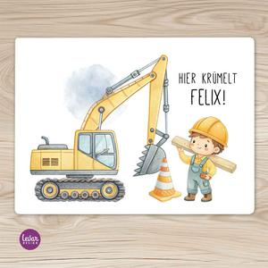 Bagger Baustelle Tischset, Platzdeckchen | Platzset mit eigenem Namen personalisiert | Artikelnummer: 62575023
