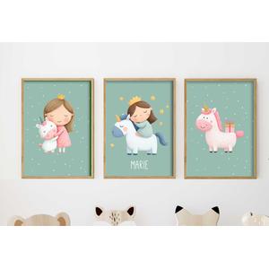 Einhorn | personalisierte Poster | Zauberhaftes Posterset - 3 Aquarell-Fineart Kunstdrucke | Artikelnummer: 455880 120