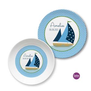 Kindergeschirr Set Segelschiff | Kinderteller mit Namen aus Melamin BPA frei | Artikelnummer: 62499113