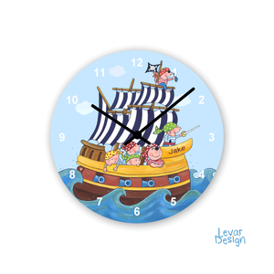 Kinderzimmer Uhr Piratenschiff | Personalisiertes Geschenk zur Geburt oder Taufe | Artikelnummer: 125529955