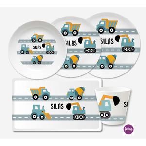 Autos Kindergeschirr Kinderteller personalisiert | Geschirrset aus Melamin und BPA frei für Kinder | Artikelnummer: 1523-3087-3051