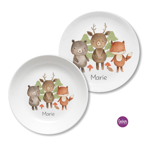 Kinderteller Geschirrset Waldtiere | Personalisiertes Kindergeschirr aus Melamin, 2 teilig | Artikelnummer: 4674-2110-0018