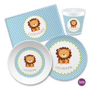 Kindergeschirr Set mit Namen personalisiert, Löwe- 4 teilig  | Melamingeschirr BPA frei, hergestellt in Deutschland | Artikelnummer: 2241-1678-5708