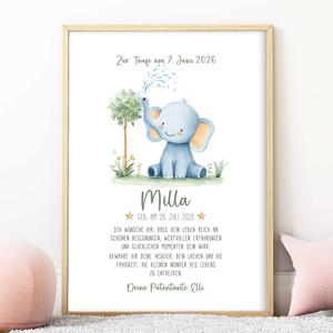 Personalisierter Patenbrief - Elefant | Fineart - Kunstdruck mit Namen und Geburtsdaten | Artikelnummer: 2331-7240-105896