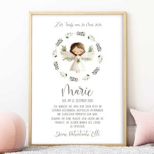 Patenbrief mit Namen - Schutzengel | Fineart - Kunstdruck mit Namen und Geburtsdaten | Artikelnummer: 2331-7240-105901