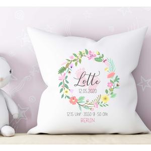 Personalisiertes Kissen zur Geburt mit Geburtsdaten | Babygeschenk mit Namen  | Artikelnummer: 560130