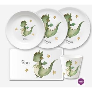 Drache Kindergeschirr mit Namen personalisiert | Melamingeschirr BPA frei | Artikelnummer: 7386-3546-5145