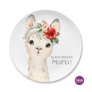 Kinderteller Lama personalisierbar | Kindergeschirr mit Namen aus Melamin BPA frei | Artikelnummer: 7411-3524-0524