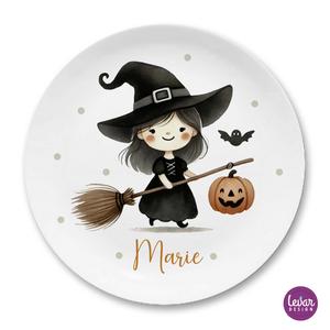 Halloween -Teller - Kinderteller Hexe | Eßteller aus Melamin, BPA frei und hergestellt in Deutschland | Artikelnummer: rsguwhg h1
