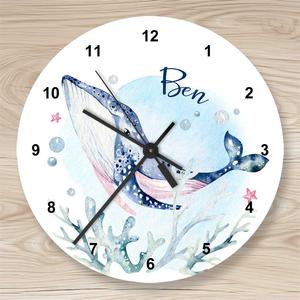 Personalisierte Wanduhr Meerestiere Wal | Runde Kinderzimmeruhr | Artikelnummer: 2142-3732-2418