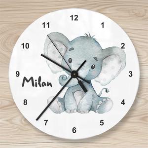 Personalisierte Kinderzimmeruhr - Elefant  | Leise tickende Wanduhr für Kinder Namen personalisiert | Artikelnummer: 2240-8003-1743