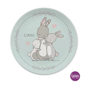 Kinderteller mit Name Hasen | Teller mit Namen aus Melamin BPA frei | Artikelnummer: 65984841 -4