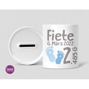 Spardose Babyfüße | Personalisiertes Geldgeschenk zur Taufe für Mädchen | Artikelnummer: sparbabyf -2