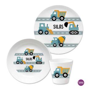 Kinder Geschirr Set mit Namen ❤ Autos  | Kindergeschirr aus hochwertigem Melamin, BPA frei | Artikelnummer: 110440657