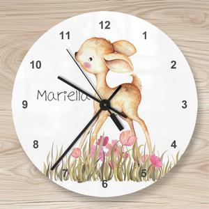 Personalisierte Wanduhr Reh | Hochglänzende runde Wanduhr für Kinder | Artikelnummer: 5525-5360-0582