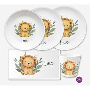 Kindergeschirr Set 5 teilig Löwe | Geschirrset aus Melamin und BPA frei für Kinder | Artikelnummer: 7852-3026-7140 01 02