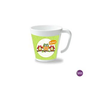 Kinderbecher mit Henkel, Eule Muster  | Henkelbecher groß, 325 ml,  Ø 9,7 cm, Höhe 10 cm | Artikelnummer: henkbecheulemu -1