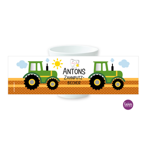 Zahnputzbecher Traktor für Kinder | Zahnbecher aus Melamin, BPA frei und hergestellt in Deutschland | Artikelnummer: 4861-1128-3181