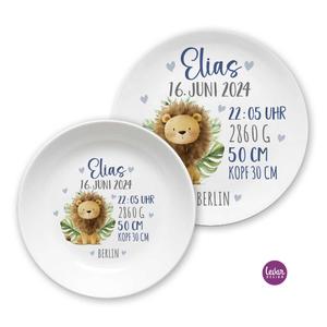 Personalisierter Geburtsteller – Taufgeschenk – Löwe | Kindergeschirr mit Geburtsdaten aus Melamin BPA frei | Artikelnummer: 3411-0422-6523