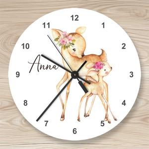 Personalisierte Wanduhr Rehe | Runde Kinderzimmeruhr mit Namen | Artikelnummer: 8318-4783-3824