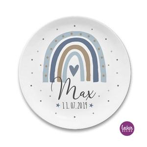 Personalisierter Kinderteller Regenbogen  | Eßtreller aus Melamin BPA frei und hergestellt in Deutschland | Artikelnummer: 60822