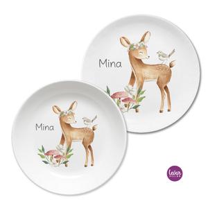 Kinderteller Set Rehkitz | Personalisiertes Kindergeschirr aus Melamin, 2 teilig | Artikelnummer: 3321-7462-6263