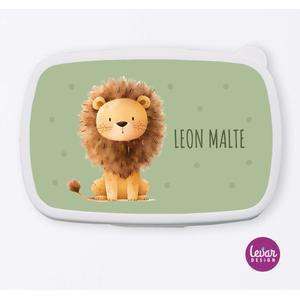 Personalisierte Brotdose Löwe für Kinder  | Tolle Lunchbox mit Namen und Unterteilung | Artikelnummer: 24558