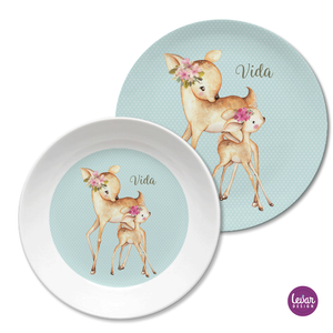 Kinderteller Rehe | Personalisiertes Kindergeschirr Set aus Melamin BPA frei | Artikelnummer: 51499120 -1