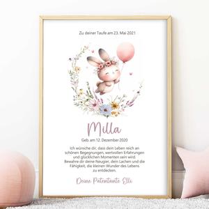 Patenbrief mit Namen - Hase | Fineart - Kunstdruck mit Namen und Geburtsdaten | Artikelnummer: 2331-7240-105898