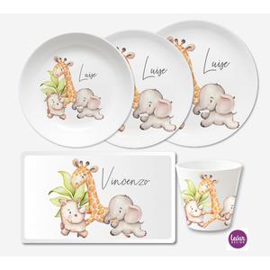 Kindergeschirr Set 5 teilig Dschungeltiere | Geschirrset aus Melamin und BPA frei für Kinder | Artikelnummer: 8251-3802-6811