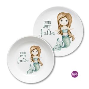 Meerjungfrau Nixe Kinderteller Geschirrset  | Teller mit Namen personalisiert, BPA frei und hergestellt in Deutschland | Artikelnummer: 8232-5636-8007