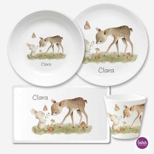 Kindergeschirr Set Waldtiere | 4 teiliges Geschirrset aus Melamin und BPA frei, hergestellt in Deutschland | Artikelnummer: 124556263