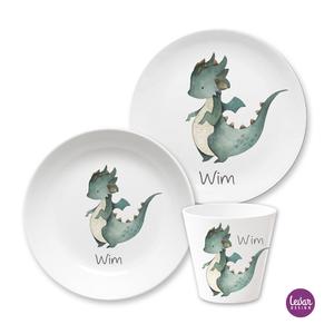 Kindergeschirr Set Drache | 3teiliges Geschirrset aus Melamin für Kinder, BPA frei | Artikelnummer: 2082-6724-0085