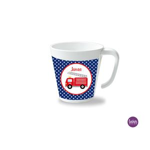 Kinderbecher mit Henkel, Feuerwehr  | Henkelbecher groß, 325 ml,  Ø 9,7 cm, Höhe 10 cm | Artikelnummer: henkbechfeuer -1