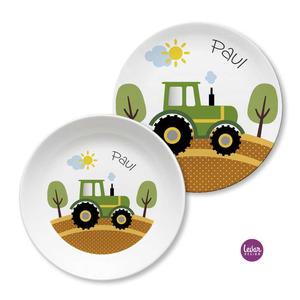 Kinderteller Geschirrset Traktor | Personalisiertes Kindergeschirr aus Melamin, 2 teilig | Artikelnummer: 7532-7603-1083