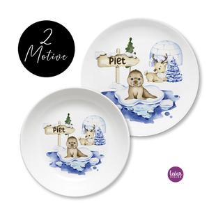 Arktis Kinderteller Set Seehund Seelöwe | Personalisiertes Kindergeschirr aus Melamin, 2 teilig | Artikelnummer: 3132-2853-1077
