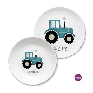 Geschirr-Set Kinder Melamin Traktor | Kinderteller mit Namen personalisiert, BPA frei, hergestellt in Deutschland | Artikelnummer: 0075-2842-1281