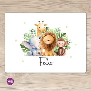 Tischset, Platzset, Platzdeckchen, Safari Tiere | Zauberhaftes Tischset mit Namen personalisiert | Artikelnummer: 27833727