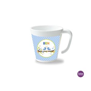 Kinderbecher mit Henkel, Vögel Dots  | Henkelbecher groß, 325 ml,  Ø 9,7 cm, Höhe 10 cm | Artikelnummer: henkbechvoedots -1