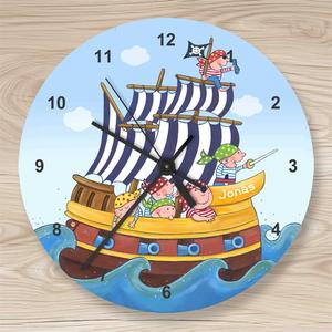 Kinderzimmer Uhr Piratenschiff | Personalisiertes Geschenk zur Geburt oder Taufe | Artikelnummer: 125529955