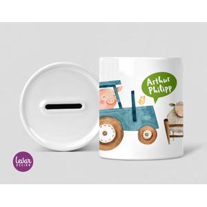 Spardose Bauernhof  | Tolle Spardose mit Wunschnamen | Artikelnummer: 7027-1511-8577