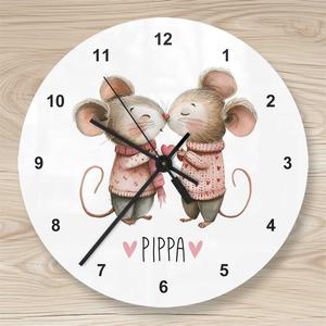 Personalisierte Kinderzimmeruhr - Mäuse | Leise tickende Wanduhr für Kinder Namen personalisiert | Artikelnummer: 124582ku