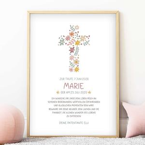 Patenbrief mit Namen - Blütenkreuz | Fineart - Kunstdruck mit Namen und Geburtsdaten | Artikelnummer: 2331-7240-1058925