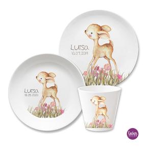 Kindergeschirr Set Rehkitz | 3teiliges Geschirrset aus Melamin und BPA frei für Kinder | Artikelnummer: 7572-0526-4872