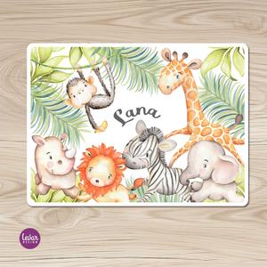 Personalisiertes Tischset, Platzset - Dschungeltiere | Abwischbares Tischset mit Namen personalisiert | Artikelnummer: 3084-0630-5883