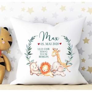 Personalisiertes Kissen für Babys mit Geburtsdaten | Weiches Kinderkissen mit Namen personalisiert  | Artikelnummer: 8873-7278-5370