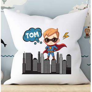 Superheld Kinderkissen personalisiert  | Weiches Kissen mit Füllung und farbiger Rückseite | Artikelnummer: 8085-0160-3186791 Kopie