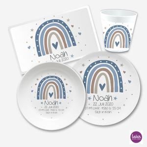 Geschenk zur Geburt - Geburtsteller Taufteller Regenbogen | Kindergeschirr mit Geburtsdaten aus Melamin BPA frei | Artikelnummer: 7737-3081-8616
